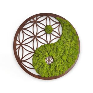 Mechový obraz Jin Jang s Květem života 55 cm